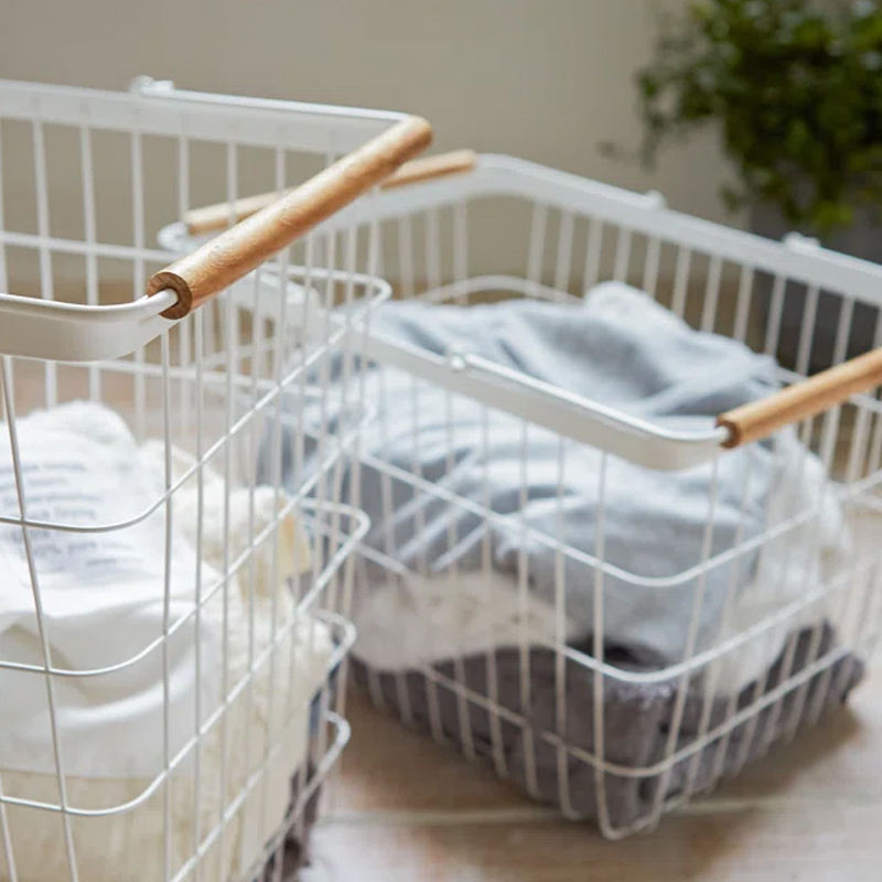 Factory Custom Rectangle Home Slim Rolling Laundry Basket Hamper Steel Rolling Laundry Storage Basket With Ring Handles