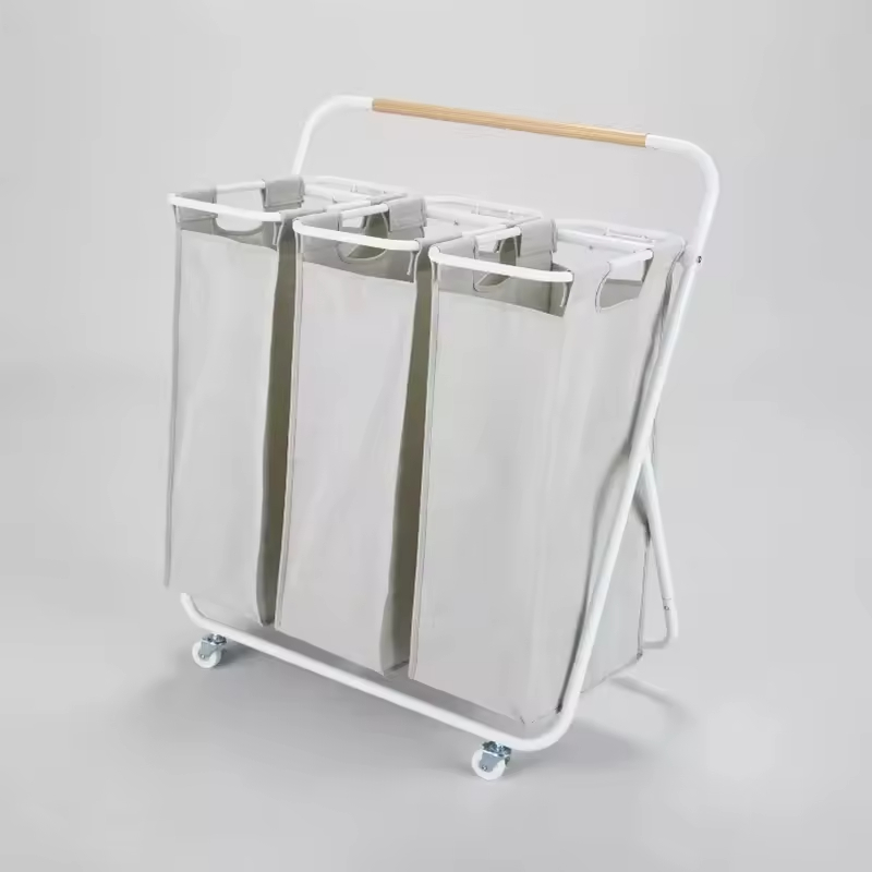 Factory OEM&ODM Fabric Canvas Collapsible Laundry Basket Storage Solid Color Folding With Wheels Laundry Storage Basket