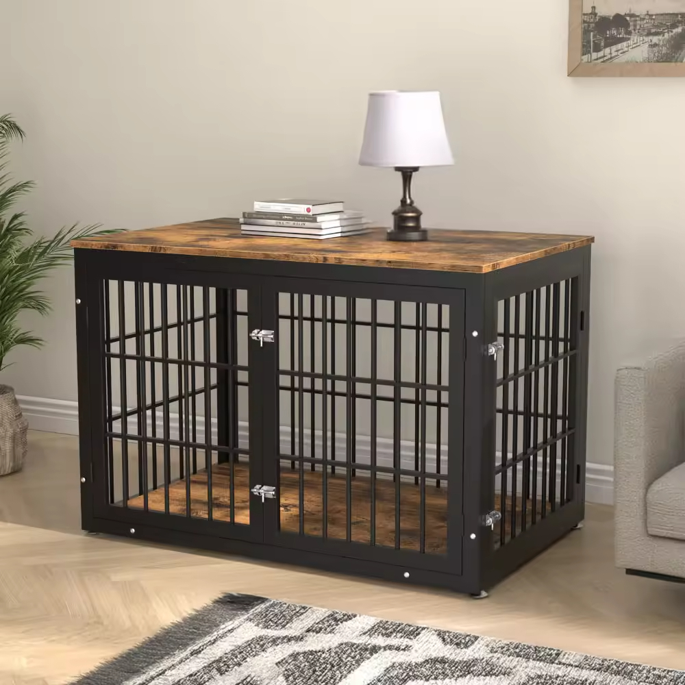 ODM&OEM Heavy Duty Vintage Dog Crate Wooden Kennel End Table Sustainable Storage Racks Indoor