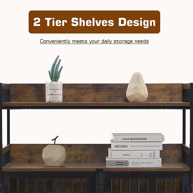 Factory Custom Heavy Duty Wooden Dog Crate End Table with Three-Tier Storage Shelves Standing Type Multifunction Indoor Use