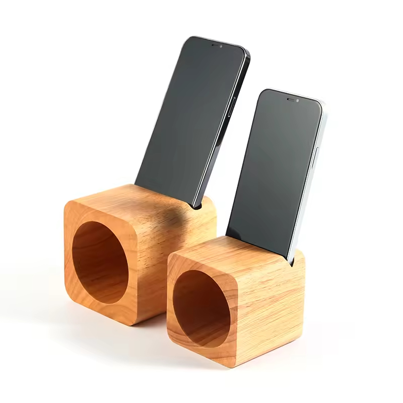 Wholesale Durable Space-Saving Wireless Mobile Phone Wood Speaker Natural Loud Amplifier Modern Design Rectangle Shape Home
