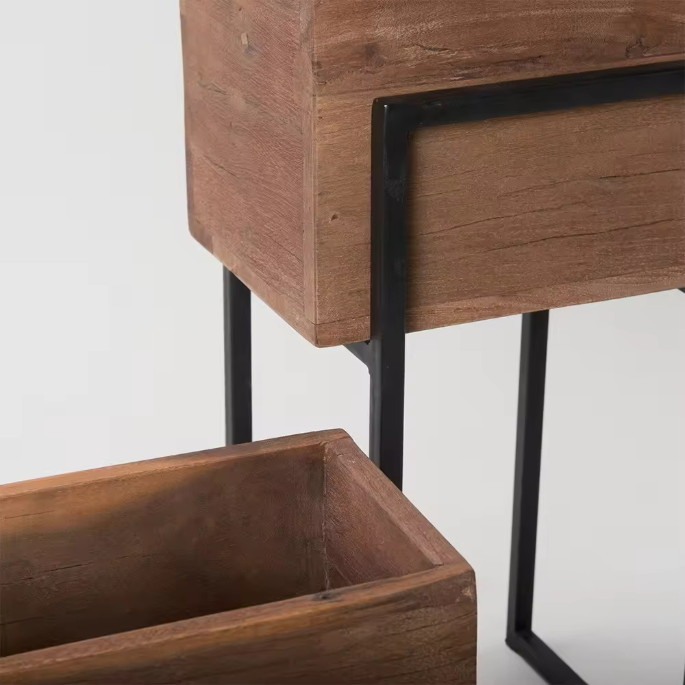 Factory Customizable Wood Steel Plant Stand Antique Black Finish Wall Mounted Multifunctional Storage Flower Pot Rack for