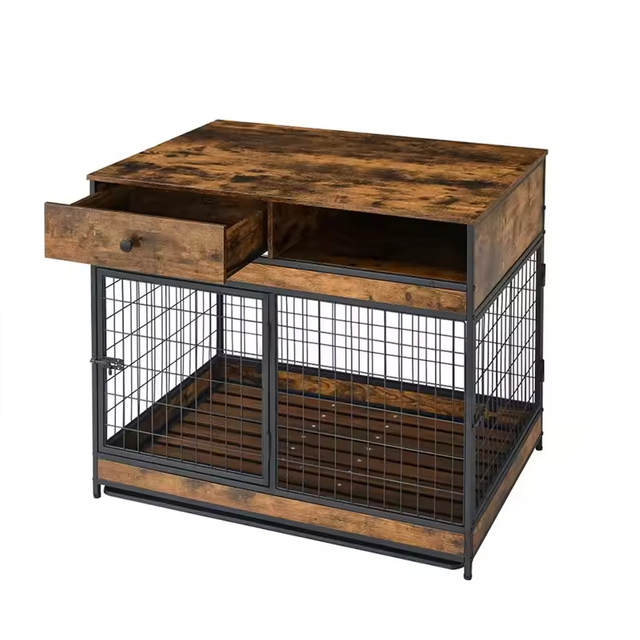 Factory Custom Modern Dog Crate Furniture Drawers Double Doors 3-Tier Durable Dog Cage End Table Folding Strong Load-Bearing