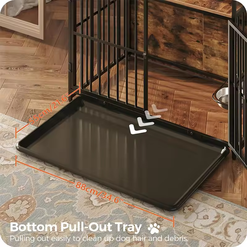 Factory Custom Large Dog Crate Furniture Heavy Duty Stainless Steel Powder-Coated Kennel Storage Box End Side Table Plastic Tray