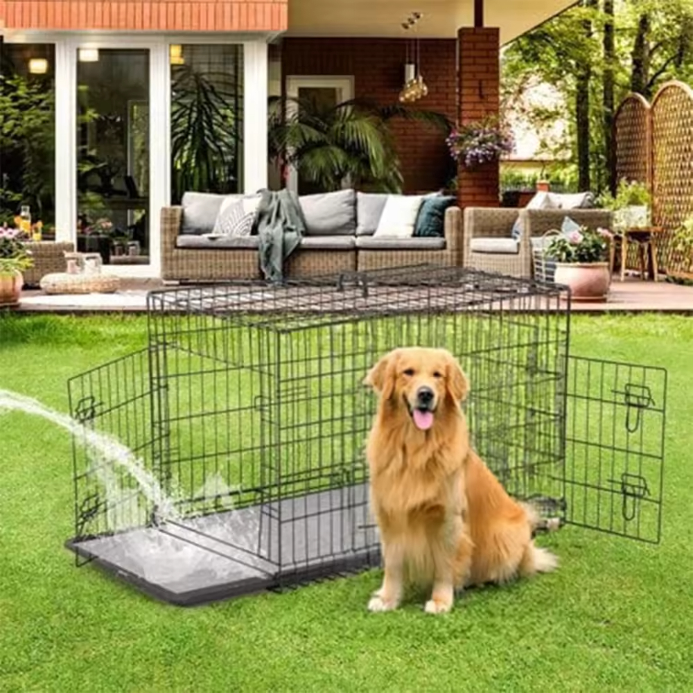 Corner End Table Wooden Steel Dog Crate Furniture Mesh Pet Crate Dog House Medium/Small Dogs Indoor Tool Features Vintage