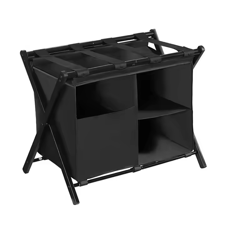 Custom Pack 2 Steel Folding Luggage Rack 3-Layered Double Tiers Storage Shelf Modern Standing Type Suitcase Stand