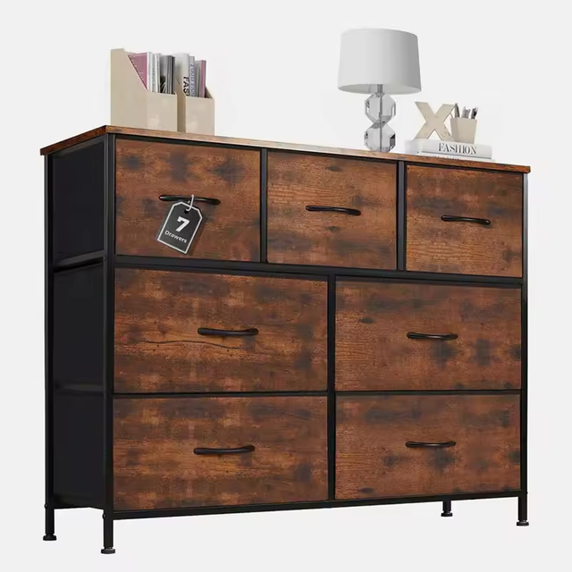 Modern 7-Drawer Acacia Wood Console Table Sturdy Storage Cabinet Organizer Bedroom Hallway Living Room Hotel Home Villa Workshop