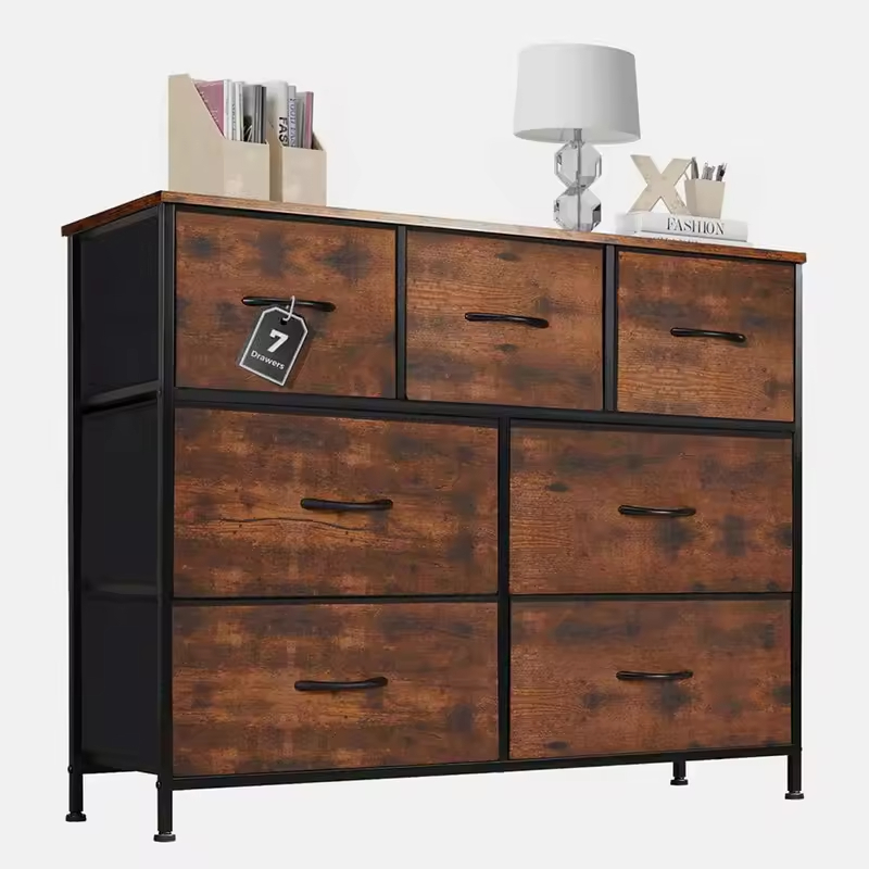 Modern 7-Drawer Acacia Wood Console Table Sturdy Storage Cabinet Organizer Bedroom Hallway Living Room Hotel Home Villa Workshop