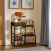 Modern Rustic Single-Tier Wood Coffee Bar Cabinet Brown Drawers Metal Storage Rack for Kitchen Living Room for Small Farmhouse
