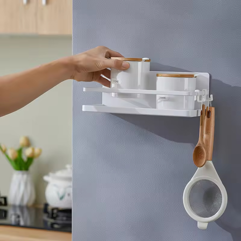 OEM ODM Custom Logo Metal Single Side Wall Refrigerator Storage for Spices Utensils Towel Holder Hooks Kitchen Magnetic Spicev