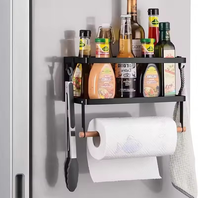 Magnetic Spice Rack for Refrigerator Magnetic Paper Towel Holder for Fridge Magnetic Shelf Fridge Magnet Organizer Spice Rack