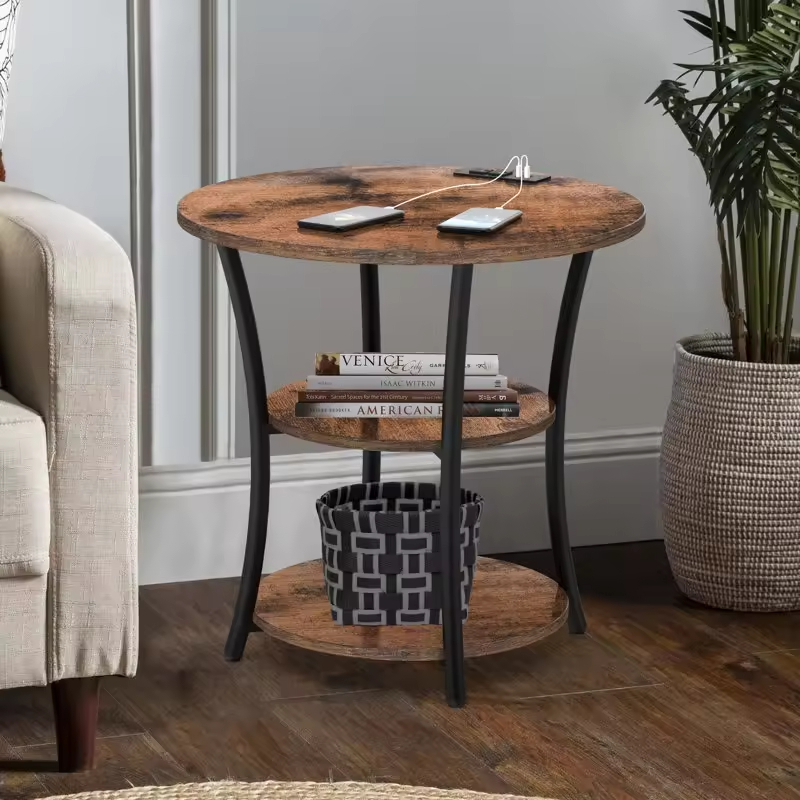 Factory Custom Contemporary 3-Tier Coffee Table 2 USB Ports 2 Power Outlets 3-Tier Storage Shelves for Bedroom Hotel Living Room