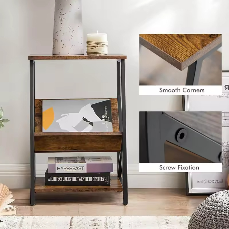 Antique Metal Wood End Table ODM/OEM 3-Layers for Living Room Bedroom Office Storage Shelf Side Tables Contemporary for Dining