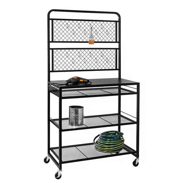 Factory Custom Steel Heavy Duty 3-Tier Wall-Mounted Tool Organizer Shelving Unit Strong Load-Bearing Capacity 18x38x71.25 Inches