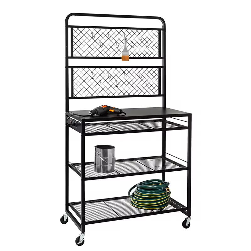 Factory Custom Steel Heavy Duty 3-Tier Wall-Mounted Tool Organizer Shelving Unit Strong Load-Bearing Capacity 18x38x71.25 Inches