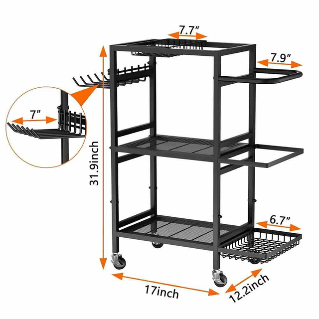 Home Gym Wall-Mounted Metal 3-Tier Tool Organizer with Wheels for Exercise and Workout Equipment