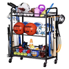 For Garage Indoor and Outdoor Toy Storage Racks with Wheels Basketball Racks with Baskets and Hooks Living Room Storage Shelf