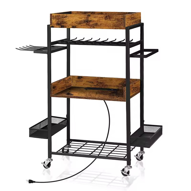 Factory OEM/ OBM Portable Rustic Rolling Tool Organizers Built-in Outlets USB Storage Rack Charging Station Garage Organizers