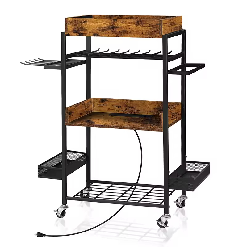 Factory OEM/ OBM Portable Rustic Rolling Tool Organizers Built-in Outlets USB Storage Rack Charging Station Garage Organizers