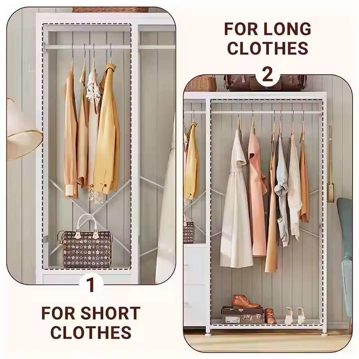 Simple Waterproof Wood+Metal Double-tier Floor-to-ceiling Wardrobe Storage Cabinet for Bathroom Living Room Japanese Clothes