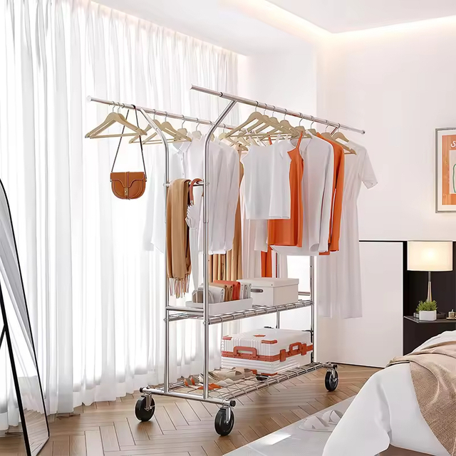 OEM & ODM Metal Hanging Rack Space-Saving Multi-Functional Bedroom Garment Rack for Wardrobe Storage Adjustable for Bathroom Use