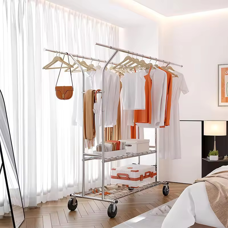 OEM & ODM Metal Hanging Rack Space-Saving Multi-Functional Bedroom Garment Rack for Wardrobe Storage Adjustable for Bathroom Use