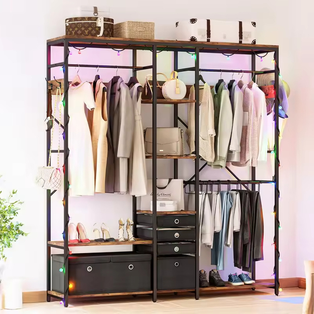 Factory Custom Heavy Duty 72'' Portable Freestanding Closet Organizer Wardrobe Rack Garment Rack for Bathroom Use