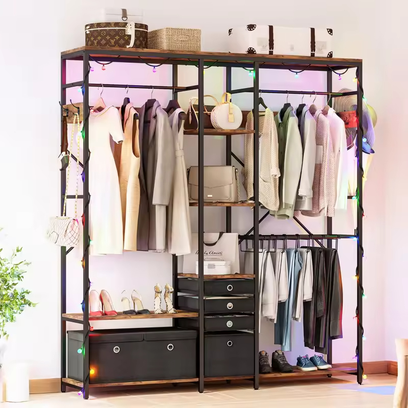 Factory Custom Heavy Duty 72'' Portable Freestanding Closet Organizer Wardrobe Rack Garment Rack for Bathroom Use