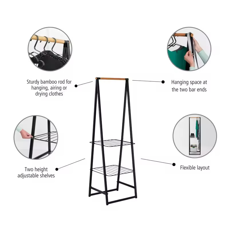 OEM & ODM Manufacturer's Double Tier Freestanding Waterproof Metal Wood Garment Rack for Wardrobe or Bathroom