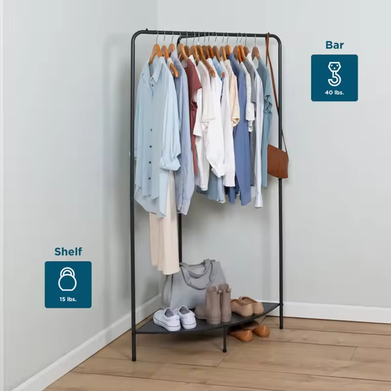 OEM ODM Simple Design Customized Color Metal Freestanding Corner Waterproof Foldable Clothing Rack for Bathroom Wardrobe Garment