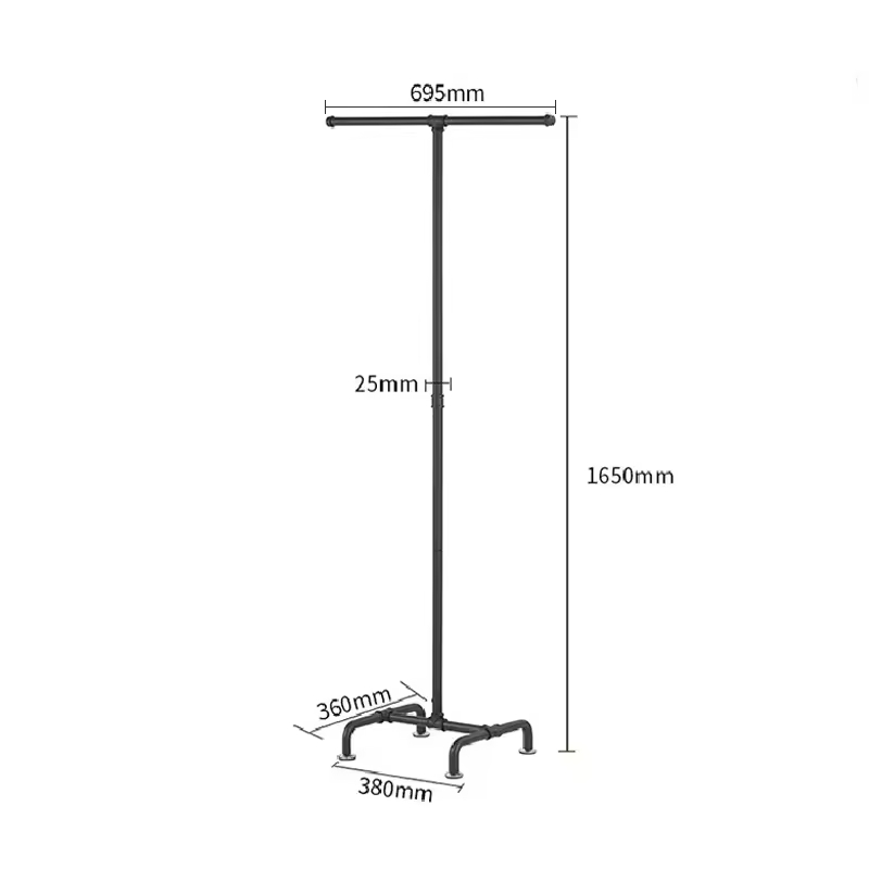 Custom logo Stand Steel Rod for Clothes Hangers Solid Wood Floor Bedroom Coat and Hat Rack Vertical Space Saving Clothes Hanger