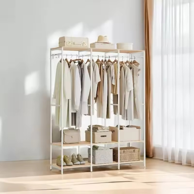 Manufacturer Custom Metal Clothing Rack Space-Saving Solid Color Multifunctional Steel Structure for Wardrobe Use