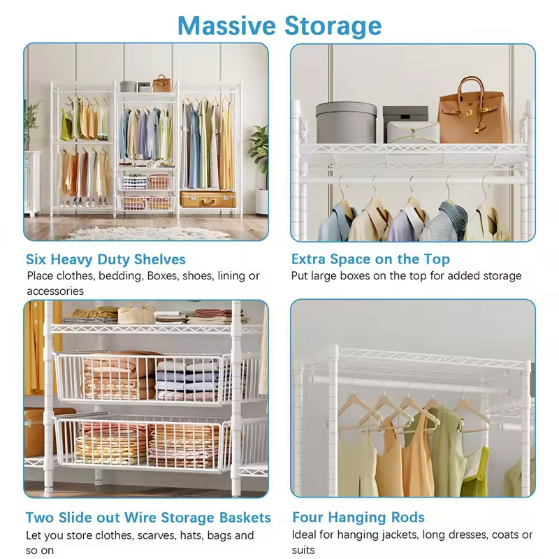 Custom Large Capacity Metal Freestanding Garment Rack for Clothes Storage Organization 3-tier Portable for Living Room Bedroom