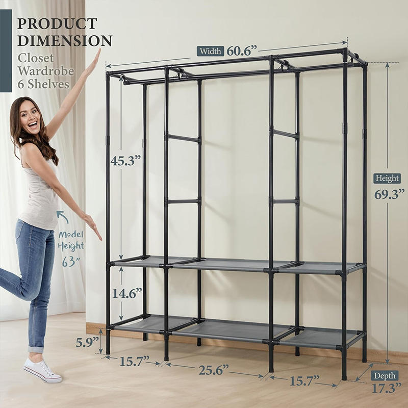 Factory Custom Heavy Duty 3-Layered Metal+Fabric Folding Clothing Wardrobe with Strong Load-Bearing Capacity for Living Room