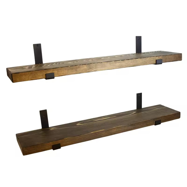 Custom Modern Rectangle Plated Live Edge Hardwood Shelves Bathroom Kitchen Rack with Bracket Long Book Floating Shelf