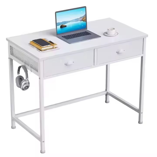 Wholesale 36 Inch Small White Computer Desk with 2 Fabric Drawers High Quality 2-Storage Living Room Furniture