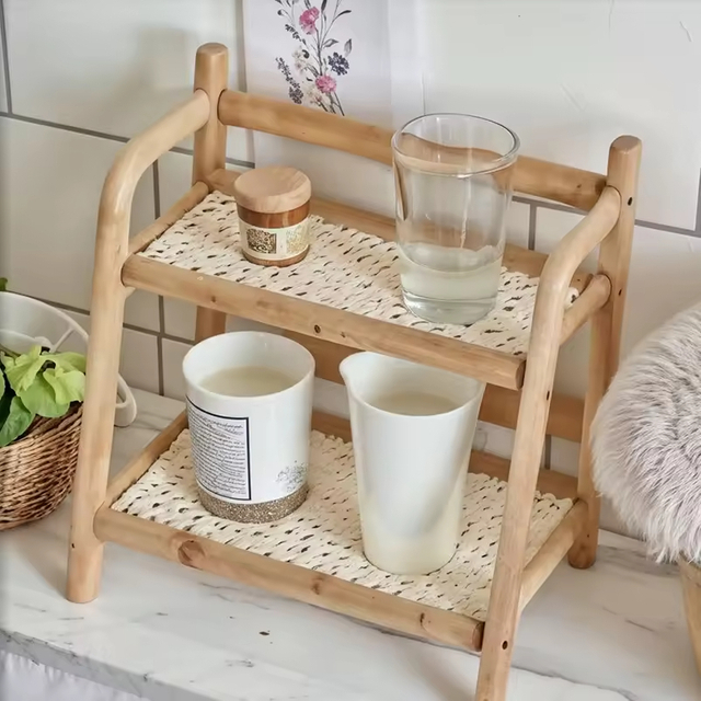 Modern Rectangle Bamboo Plant Stand with Ladder Display 2-Tier for Home Flower Pot Display