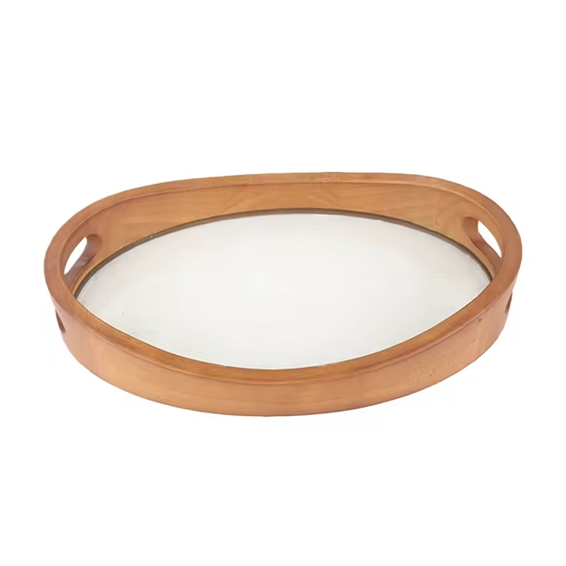 Bamboo Wooden Round Serving Tray With Handle Tea & Coffee Table Decorative Tray Food Storage Platters