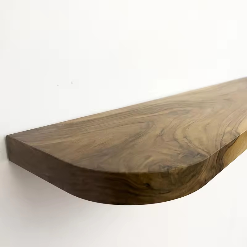 Custom Modern Rectangle Live Edge Hardwood Shelves Bathroom Kitchen Rack with Bracket Long Book Floating Shelf