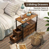 OEM ODM Custom Rustic Style Narrow Side Table 2 Wooden Drawers End Table Charging Station for Livingroom Bedside Home Furniture