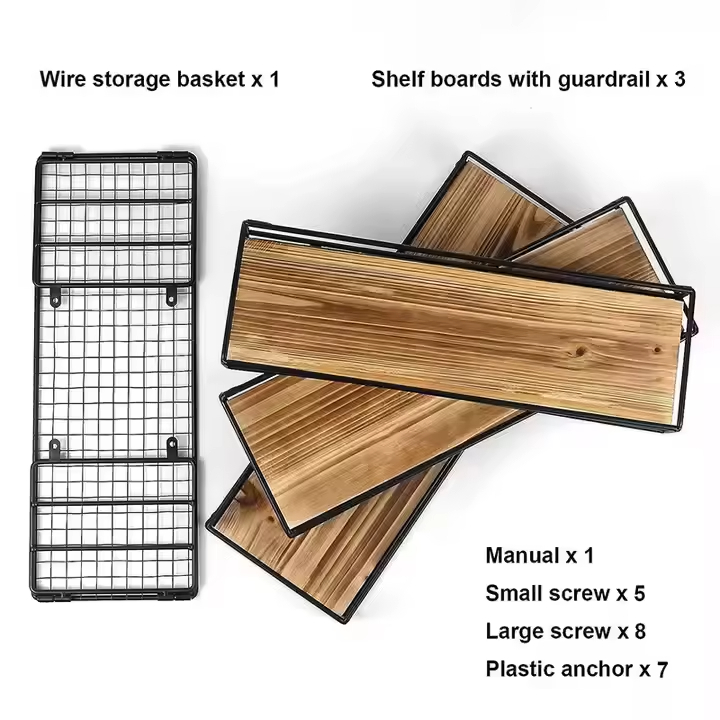 Rustic Retro Modern Vintage Sofa Console Tables Floating Wood Mounted Steel Rack for Tool Storage Rotating Living Room Wardrobe