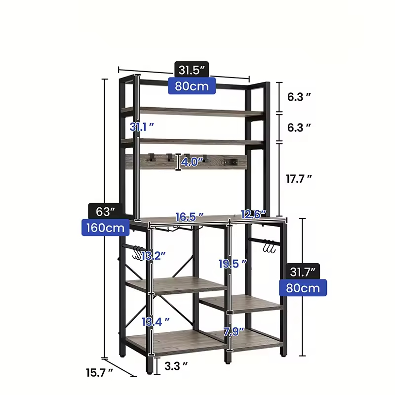 OEM/ODM Manufacturer's Freestanding Kitchen Storage Shelf Baker's Rack Microwave Oven Stand Coffee Bar Cabinet Power Outlet