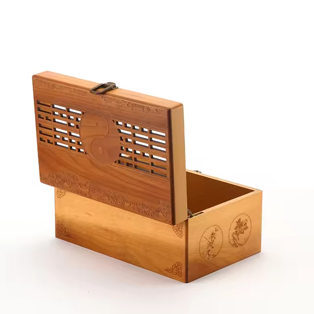 Durable Space-Saving Wooden Hollow Storage Box with Lock Modern Design for Home Decoration Jewelry Organizer