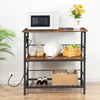 Customizable 3-Tier Kitchen Organizer Rack LED Strip Wood&Metal Storage Rack Featuring Power Outlet Hooks Standing Type
