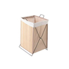 Factory Custom Double Tier Foldable Waterproof Steel & Polyester Wood Bathroom Laundry Hamper with Removable Design