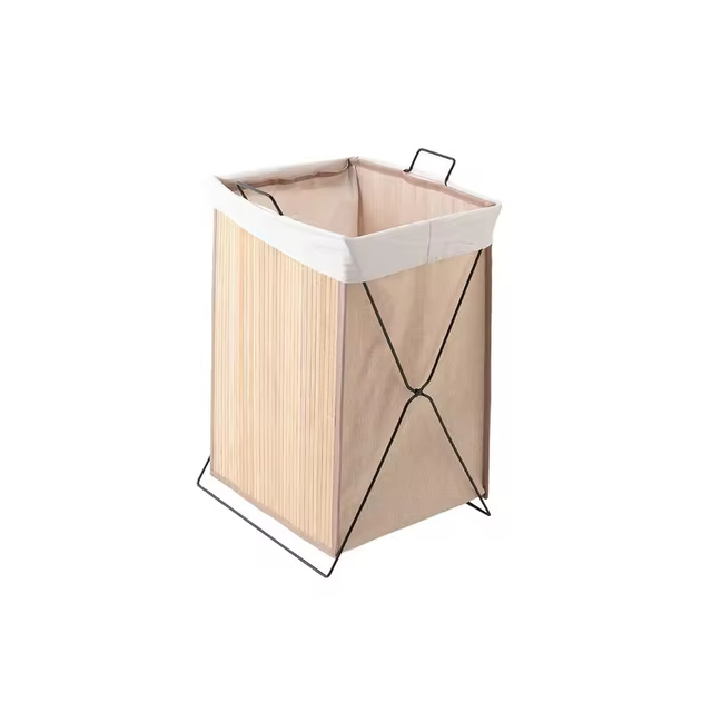 Factory Custom Double Tier Foldable Waterproof Steel & Polyester Wood Bathroom Laundry Hamper with Removable Design
