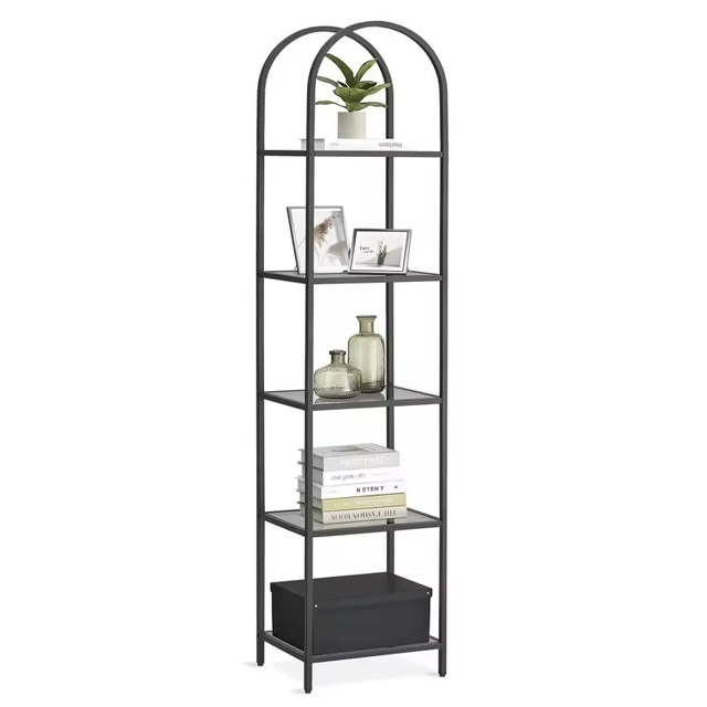 ODM OEM 72.2'' H X 15.7'' W X 11.9'' D 5-tier Wood & Metal Corner Storage Shelf Bookcase for Living Room Office or Showroom
