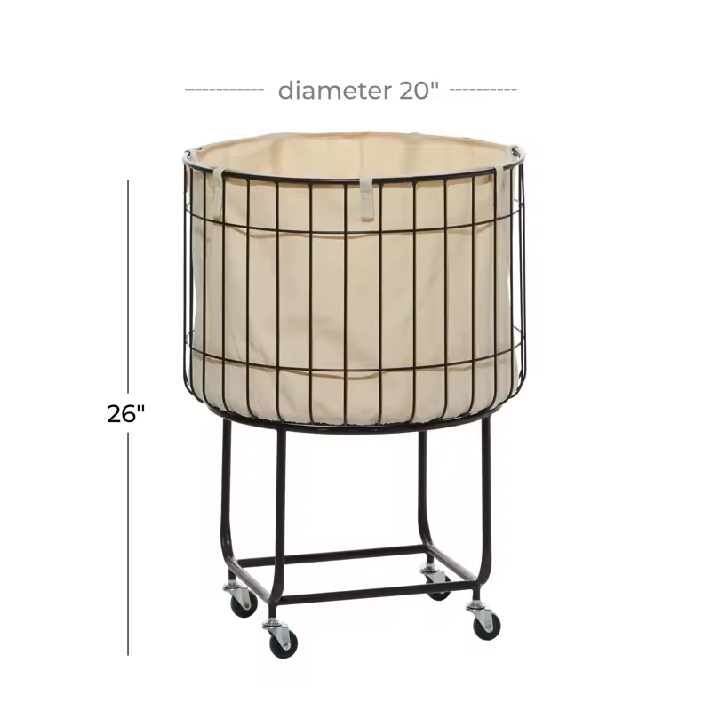 Hot-selling OEM&ODM Rectangle Home Slim Rolling Laundry Basket Hamper Metal Deep Set Wire Basket Storage Cart with Wheels