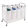 4- Sorter Bags Heavy-Duty Steel Foldable Hamper Organizer With Wheels Home & Apartment Space-Saving Clothes Storage Cart Hamper