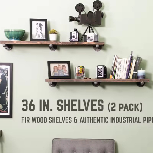 Factory Customizable 2-Piece Solid Wood Floating Shelf Metal&Wood Storage Display Bookcase for Balcony Plant Stand